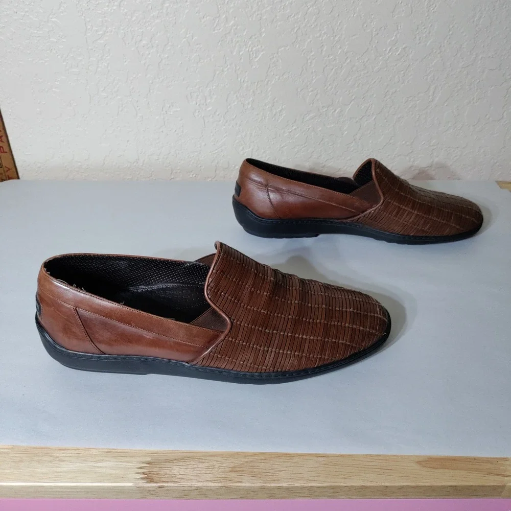 Bragano Cole Haan Mens 9.5 M Brown Woven Leather Slip On Loafers Italy C03538